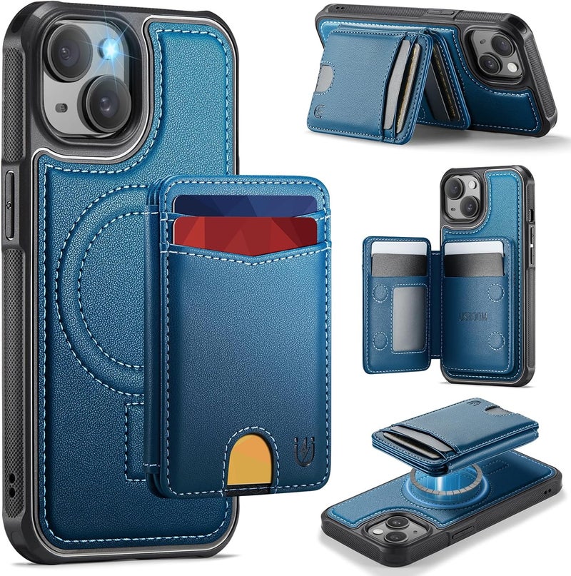 Usroom for iPhone 15 Detachable Wallet Case with Card Holder, 2 in 1 RFID Blocking Credit Slots Kickstand Shockproof Phone Wallet for iPhone 15 6.1" Blue - Image 1